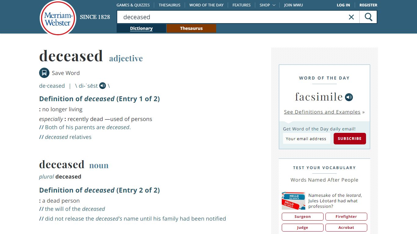 Deceased Definition & Meaning - Merriam-Webster