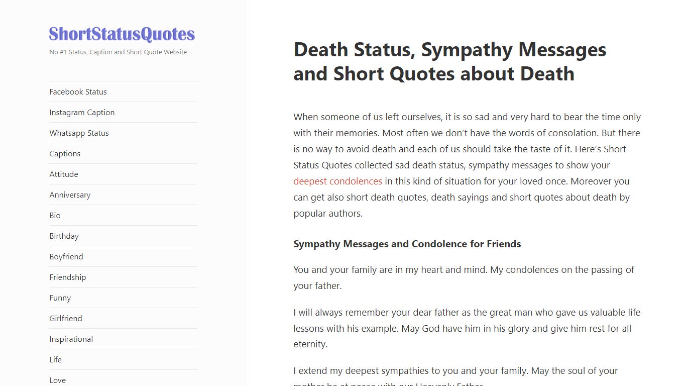 Death Status, Sympathy Messages and Short Quotes about Death