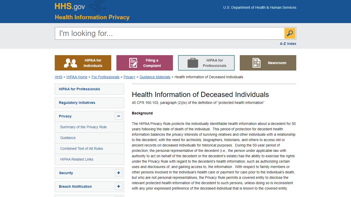 Health Information of Deceased Individuals | HHS.gov
